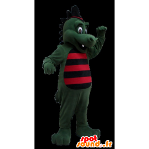 Dinozaur maskotka, zielony krokodyl paski czarny i czerwony - MASFR20739 - krokodyle Mascot