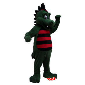 Dinozaur maskotka, zielony krokodyl paski czarny i czerwony - MASFR20739 - krokodyle Mascot