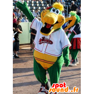 Mascotte de crocodile vert et jaune, souriant - MASFR20740 - Mascotte de crocodiles