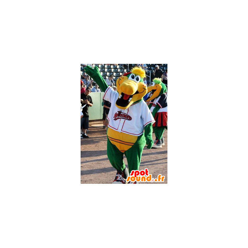 Green and yellow crocodile mascot, smiling - MASFR20740 - Mascot of crocodiles Green and yellow crocodile mascot, smiling - MASFR20740 - Mascot of crocodiles