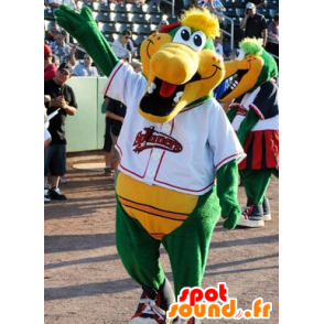 Mascotte de crocodile vert et jaune, souriant - MASFR20740 - Mascotte de crocodiles