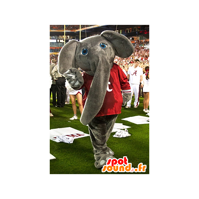 Mascot elefante cinzento com uma camisa vermelha - MASFR20746 - Elephant Mascot