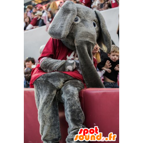 Mascot gray elephant with a red shirt - MASFR20746 - Elephant mascots