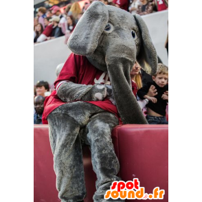 Mascotte grijze olifant met een rood shirt - MASFR20746 - Elephant Mascot