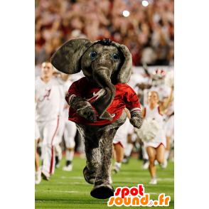 Mascotte d'éléphant gris avec un t-shirt rouge - MASFR20746 - Mascottes Elephant