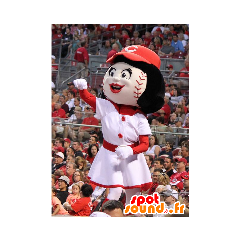 Girl mascot with a baseball-shaped head - MASFR20749 - Mascots child