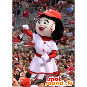 Girl mascot with a baseball-shaped head - MASFR20749 - Mascots child