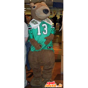 Mascotte brown bear with a green and white sports jersey - MASFR20755 - Bear mascot
