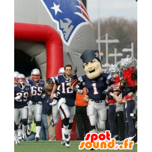 Amerikansk fotball maskot blått og hvitt, med flammer - MASFR20756 - sport maskot
