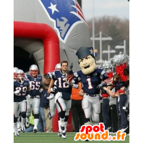 Mascotte de footballeur américain bleu et blanc, avec des flammes - MASFR20756 - Mascotte sportives