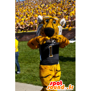 Yellow tiger mascot, white and black - MASFR20757 - Tiger mascots