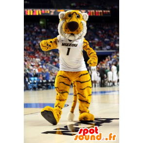 Mascotte de tigre jaune, blanc et noir - MASFR20757 - Mascottes Tigre