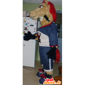 Horse mascot, beige and red mare - MASFR20758 - Mascots horse