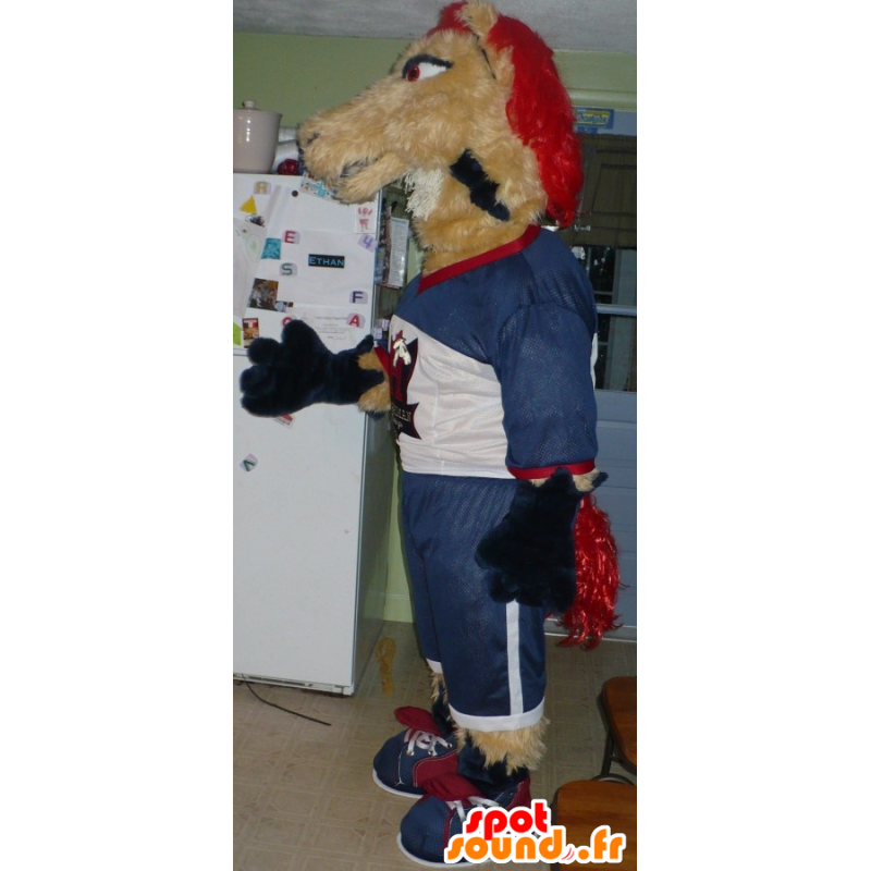 Horse mascot, beige and red mare - MASFR20758 - Mascots horse