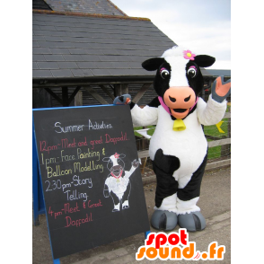 Mascot schwarz-weiße Kuh, sehr kokett - MASFR20760 - Maskottchen Kuh