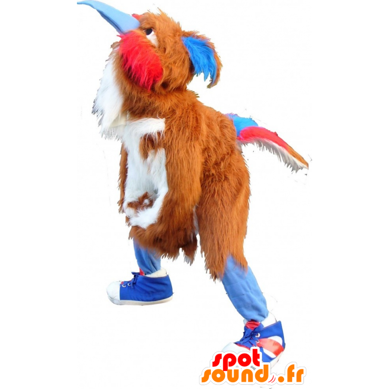 Mascot bruine vogel, wit, rood en blauw - MASFR20763 - Mascot vogels