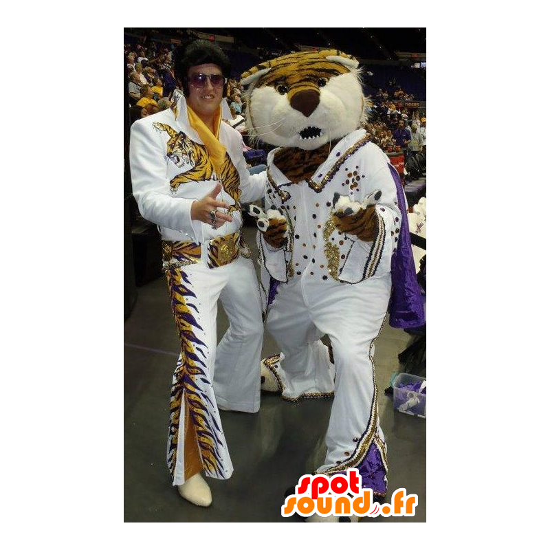 Tiger mascot dressed as Elvis - MASFR20764 - Tiger mascots