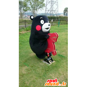 Mascote do urso preto e branco, com as bochechas vermelhas - MASFR20767 - mascote do urso