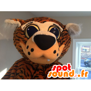 Mascot oransje og svart tiger med store øyne - MASFR20780 - Tiger Maskoter