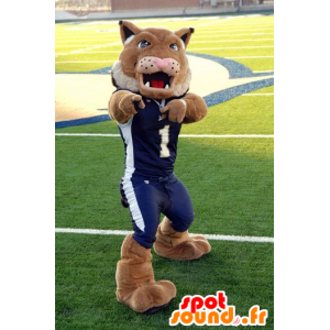 Tiger mascot, brown lion dressed in blue sports - MASFR20788 - Lion mascots