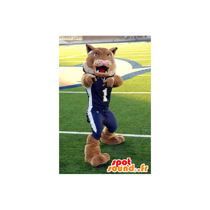 Tiger mascot, brown lion dressed in blue sports - MASFR20788 - Lion mascots