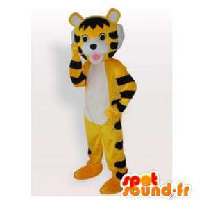 Mascotte de tigre jaune et noir. Costume de tigre - MASFR006430 - Mascottes Tigre