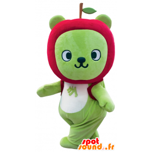 Grøn bjørnemaskot med et æbleformet hoved - Spotsound maskot