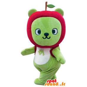 Green Bear Mascot with an apple-shaped head - MASFR20793 - Bear mascot