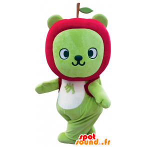 Grön björnmaskot med ett äppleformat huvud - Spotsound maskot