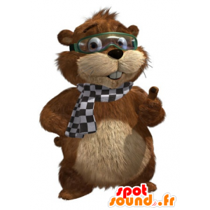 Mascot bruin en beige bosmarmot met een masker - MASFR20798 - Forest Animals