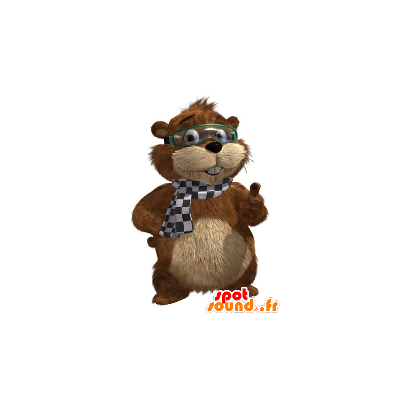 Mascot bruin en beige bosmarmot met een masker - MASFR20798 - Forest Animals