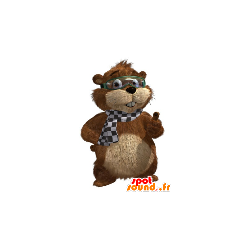 Mascotte de marmotte marron et beige avec un masque - MASFR20798 - Animaux de la forêt