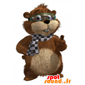 Mascotte de marmotte marron et beige avec un masque - MASFR20798 - Animaux de la forêt