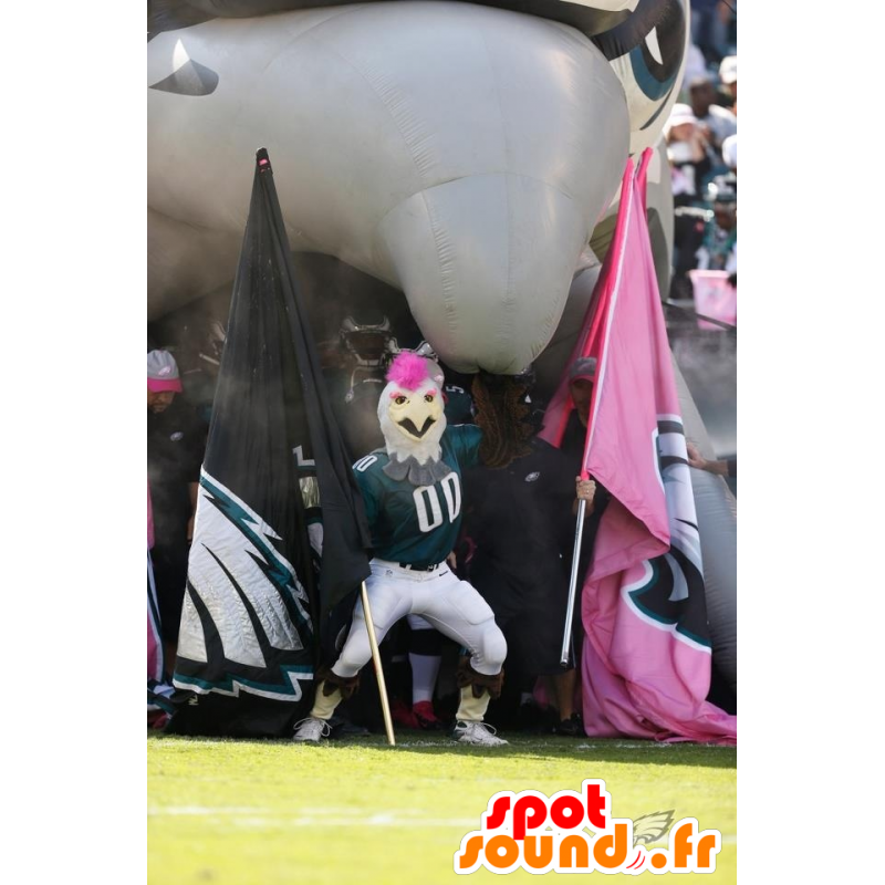 Mascote do galo branco com uma crista-de-rosa e uma roupa esportiva - MASFR20814 - Mascote Galinhas - galos - Galinhas Mascote do galo branco com uma crista-de-rosa e uma roupa esportiva - MASFR20814 - Mascote Galinhas - galos - Galinhas
