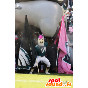 Mascote do galo branco com uma crista-de-rosa e uma roupa esportiva - MASFR20814 - Mascote Galinhas - galos - Galinhas