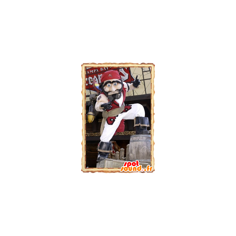 Mascotte de pirate en tenue blanche et rouge traditionnelle - MASFR20816 - Mascottes de Pirates