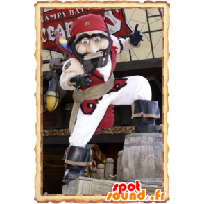 Mascotte de pirate en tenue blanche et rouge traditionnelle - MASFR20816 - Mascottes de Pirates