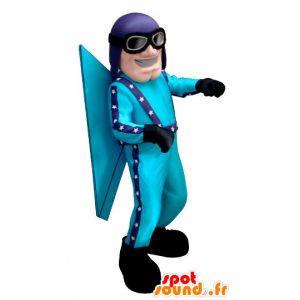 Mascot aviador azul, com um capacete e óculos de proteção - MASFR20821 - Mascotes humanos