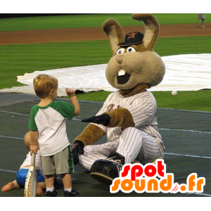 Riesiges Kaninchen Maskottchen, braun, Baseball-Outfit - MASFR20823 - Hase Maskottchen