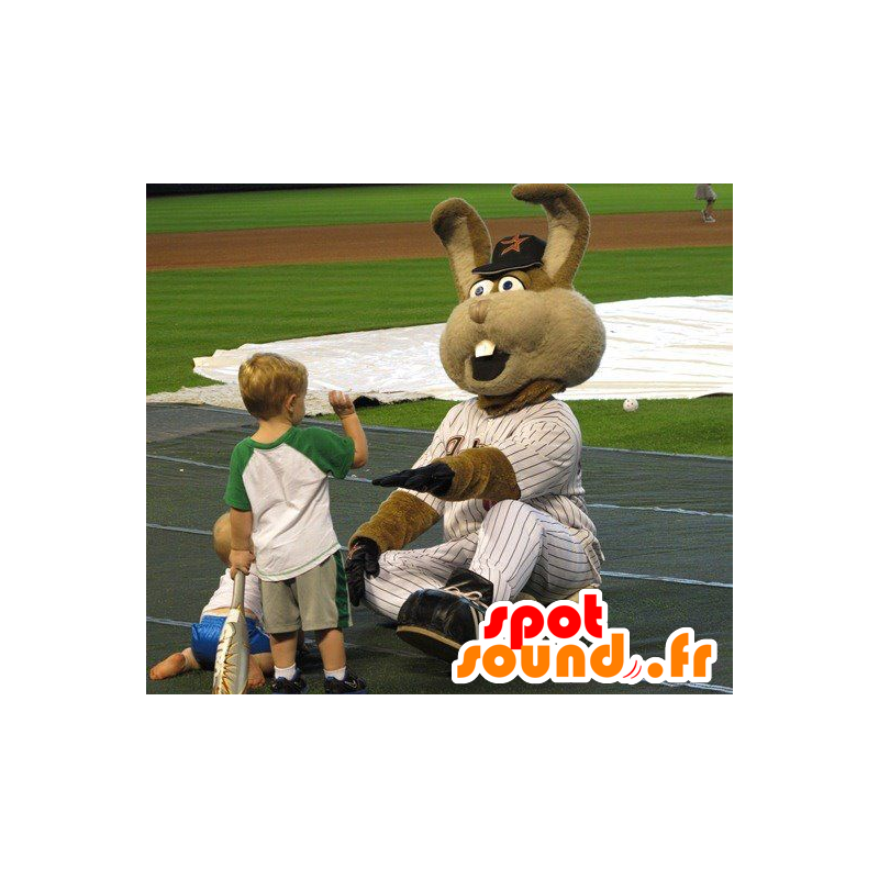 Obří králík maskot, hnědý, baseball vybavení - MASFR20823 - maskot králíci Obří králík maskot, hnědý, baseball vybavení - MASFR20823 - maskot králíci