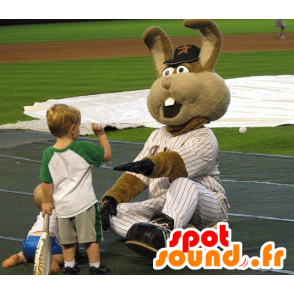 Obří králík maskot, hnědý, baseball vybavení - MASFR20823 - maskot králíci