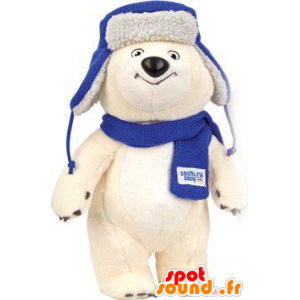 Mascota del oso polar con una bufanda y un sombrero - MASFR20828 - Oso mascota