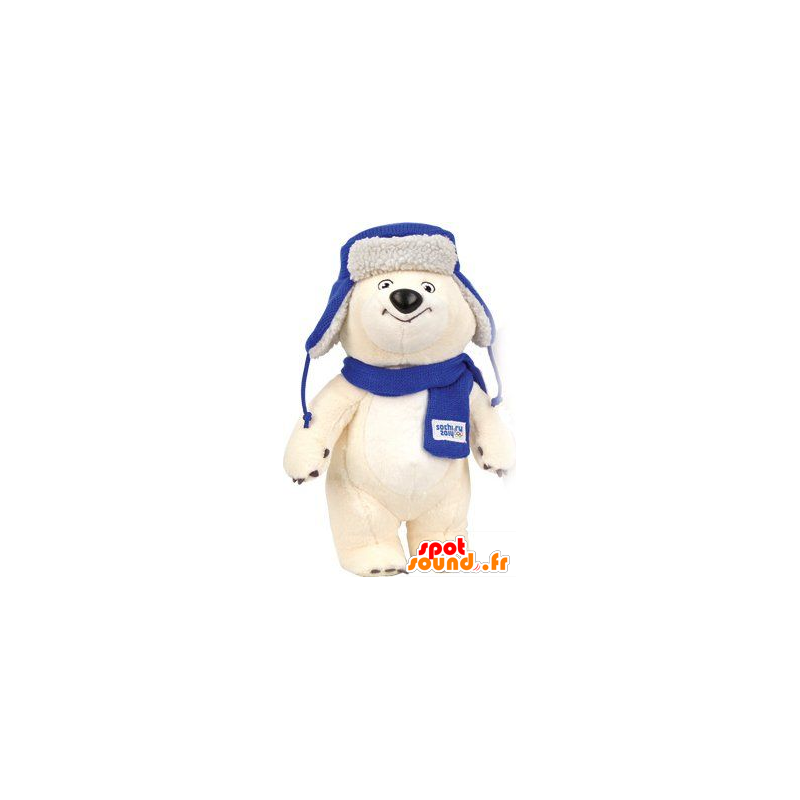 Mascotte dell'orso polare con una sciarpa e cappello - MASFR20828 - Mascotte orso