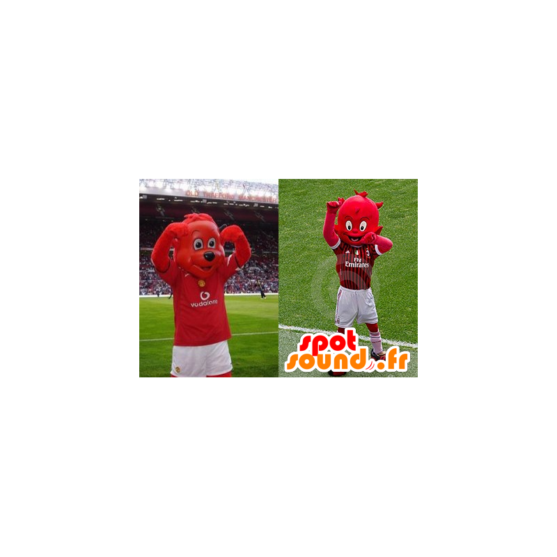 2 mascotas: un oso rojo y un diablillo rojo - MASFR20834 - Oso mascota