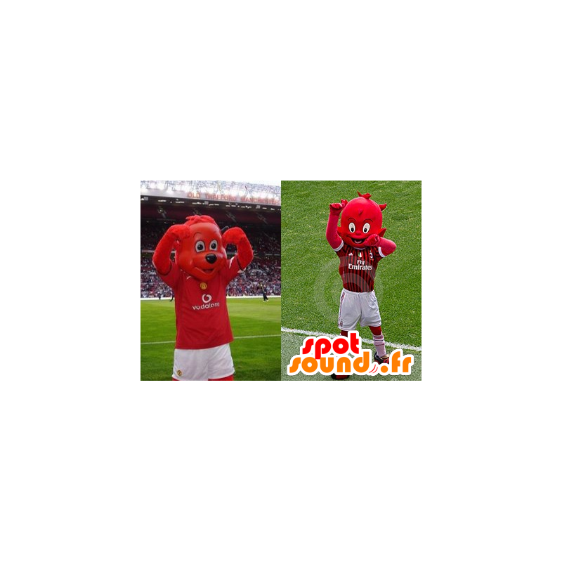 2 pets: a red bear and a red imp - MASFR20834 - Bear mascot