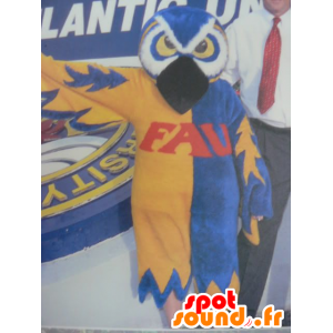 Owl Mascot, blått, hvitt og gult - MASFR20836 - Mascot fugler
