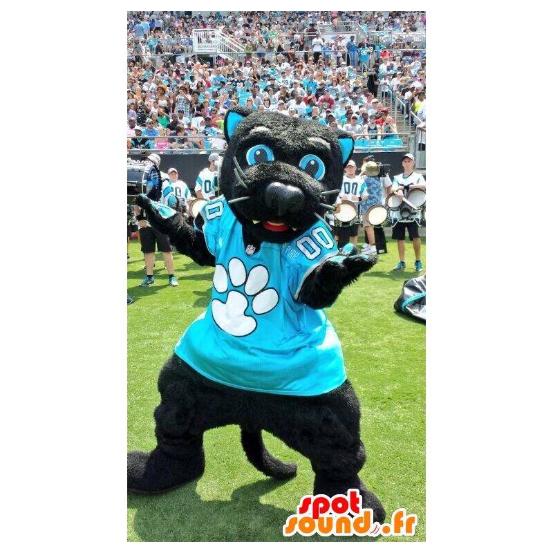 Grande gatto, nero e blu mascotte - MASFR20839 - Mascotte gatto