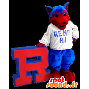 Hundmaskot, varg, blått och rött - Spotsound maskot