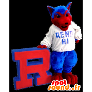 Hundmaskot, varg, blått och rött - Spotsound maskot
