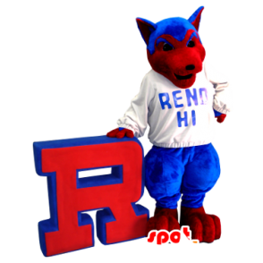 Mascot dog, wolf, blue and red - MASFR20844 - Mascots Wolf